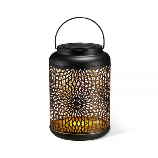 Glitzhome® 9" Cutout Metal Solar Powered Outdoor Hanging Lantern